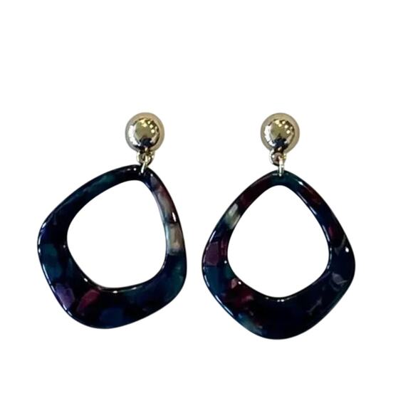 NWT LOFT Geo Black Marbleized Resin 1 3/4" Drop Earrings - Picture 1 of 4